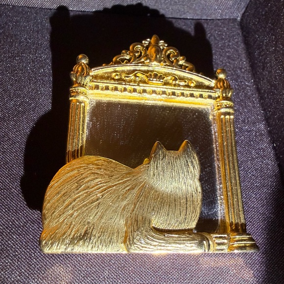Luxurious Golden Cat Mirror Signed JJ - Picture 4 of 8